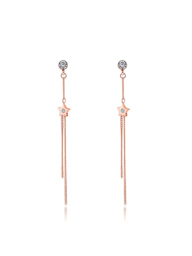 Simple Star Rhinestones Tassels Drop Earrings