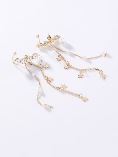 Alloy With Imitation Gold Plated Pentagram   Flow Comb Drop Earrings