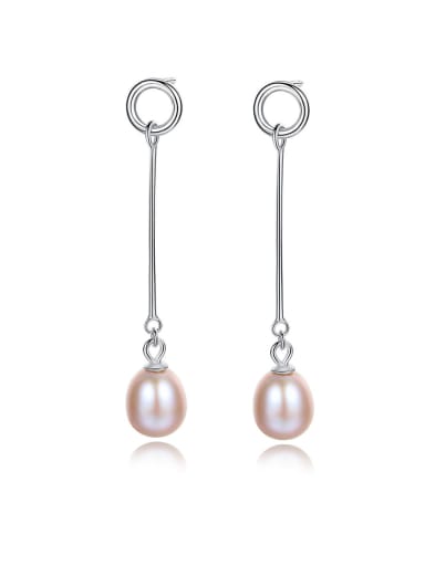 925 Sterling Silver With Artificial Pearl  Simplistic Oval Long section Drop Earrings