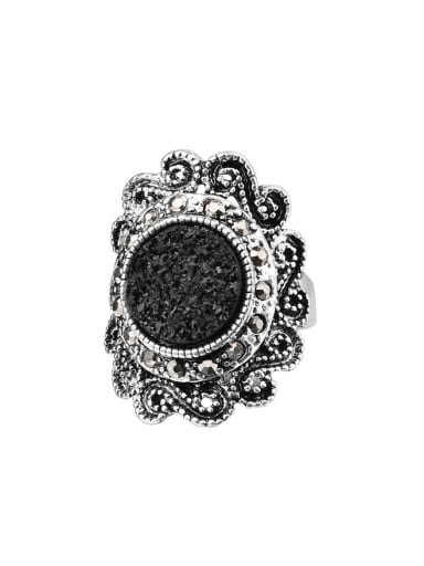 Exquisite Retro Black Broken Resin Stones Rhinestones Flowery Ring