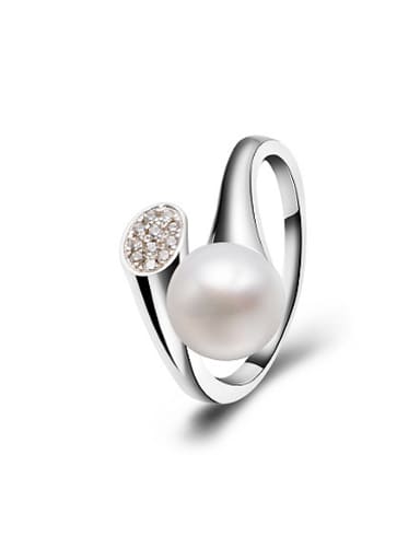 Fashion Freshwater Pearl Zircon Opening Cocktail Ring