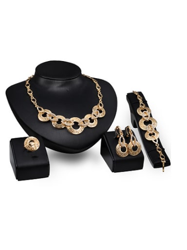 Alloy Imitation-gold Plated Vintage style Rhinestones Hollow Circle Four Pieces Jewelry Set