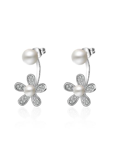 Fashion Imitation Pearls Shiny Flower Stud Earrings