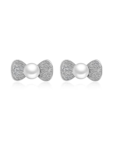 Personalized Imitation Pearl Cubic Zirconias Bowknot Stud Earrings