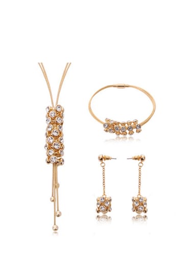 2018 Alloy Imitation-gold Plated Fashion Rhinestones Three Pieces Jewelry Set