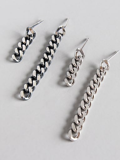 Sterling Silver retro style personality chain asymmetric Earrings