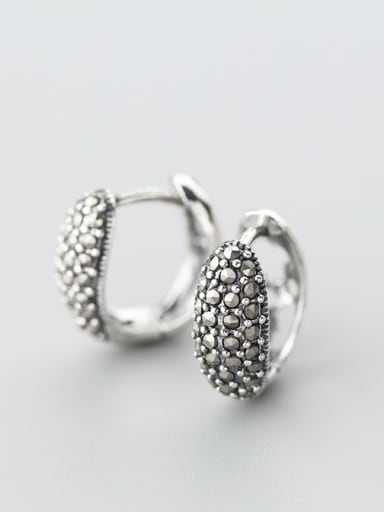 Ethnic Style Geometric Shaped Stone Thai Silver Clip Earring