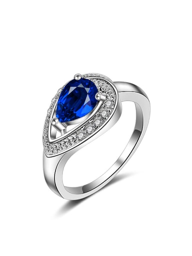 Fashion Water Drop Blue Zircon Copper Ring