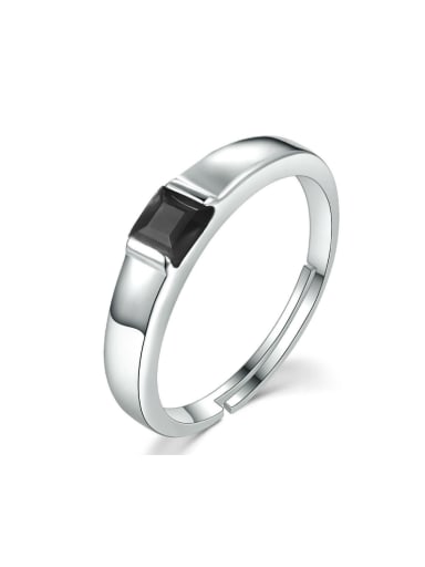 Simple Classical Agate Unisex Silver Ring