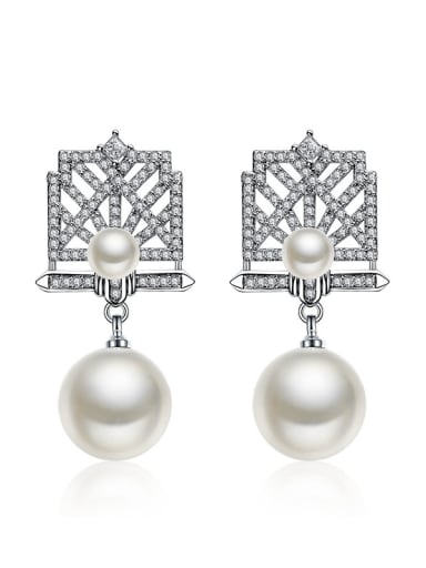 micro-inlaid zircon square imitation pearl earrings