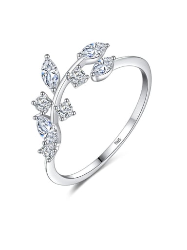 925 Sterling Silver With  Cubic Zirconia Delicate Leaf Band Free Size Rings