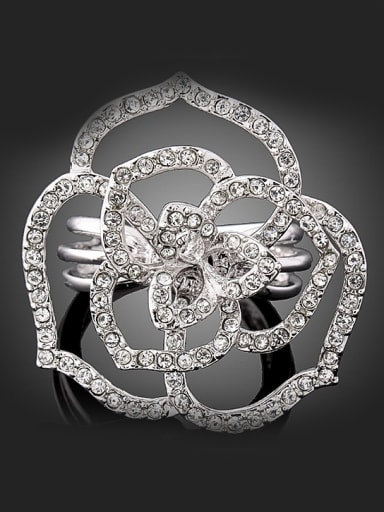 Exaggerated Hollow Flower Cubic White Rhinestones Alloy Ring