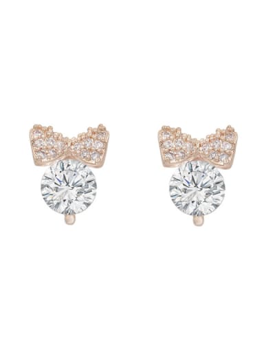 Copper With Cubic Zirconia  Plated Simplistic Bowknot Stud Earrings