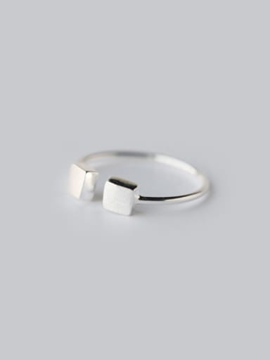 S925 Silver Squares Geometry Simple Opening Midi Ring