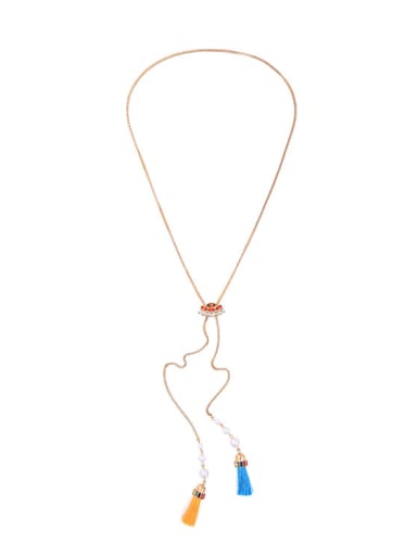 Two Color Tassel Long Sweater Necklace