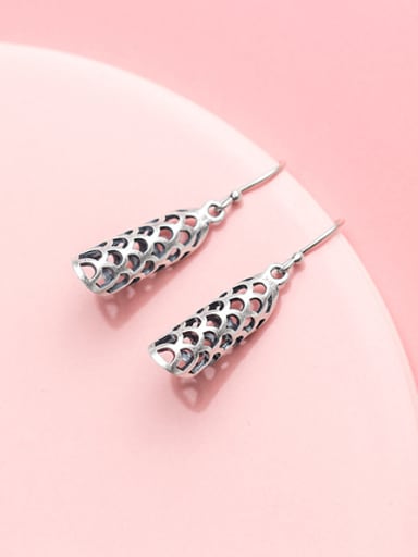 Vintage Holow Geometric Shaped S925 Silver Drop Earrings