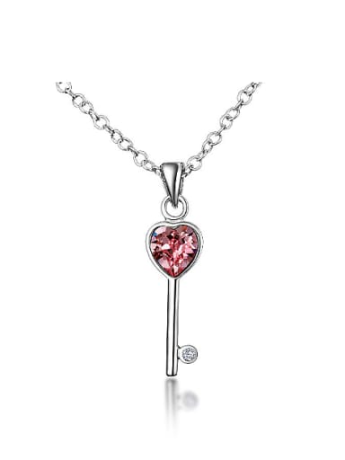 Fashion Heart Crystal Key 925 Sterling Silver Pendant