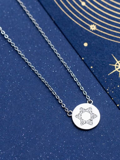 925 Sterling Silver With Silver Plated Personality Round With Star Necklaces