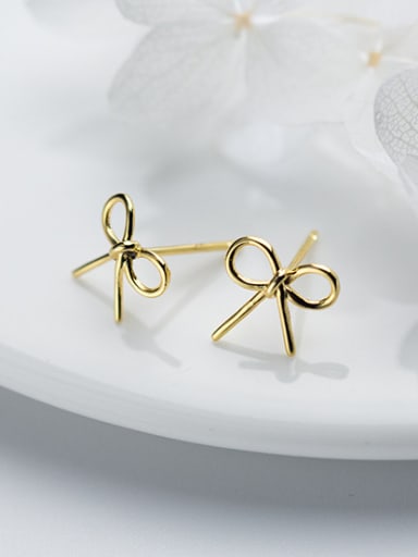 Lovely Gold Plated Bowknot Shaped S925 Silver Stud Earrings