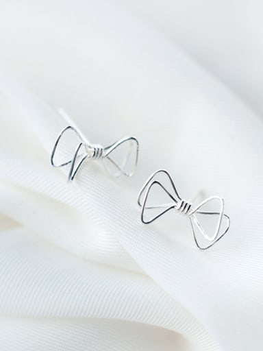 S925 silver sweet bowknot stud cuff earring
