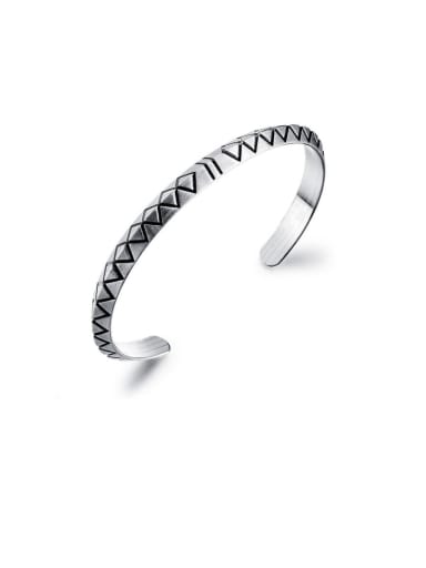 Titanium With Antique Silver Plated Personality retro Pattern Free Size Mens  Bangles