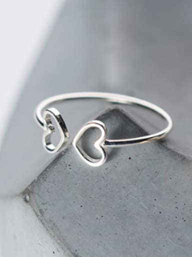 Fresh Hollow Heart Shaped S925 Silver Ring