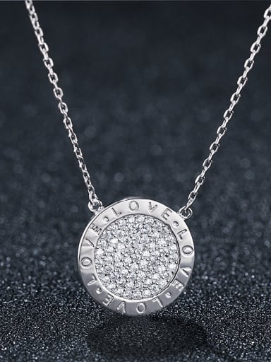 925 Sterling Silver With Platinum Plated Simplistic Full Diamond  Round Necklaces