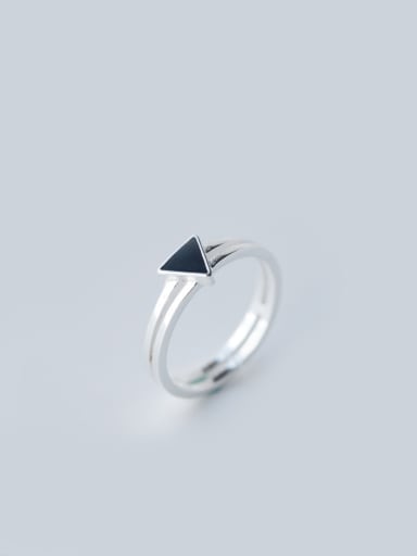 S925 Silver Fashion Black Triangle Double Opening Ring
