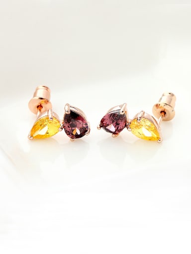 Copper inlaid AAA zircon purple yellow coloured ear studs