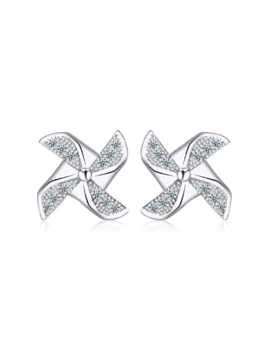 Micro Pave Small Windmill Silver Stud Earrings