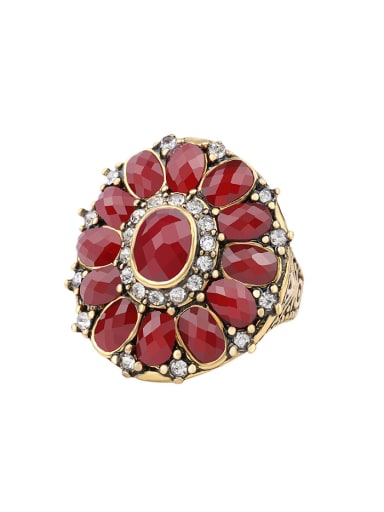 Retro style Ruby Resin stones Crystals Round Alloy Ring