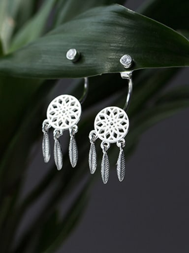 Vintage Round Shaped S925 Silver Drop Earrings
