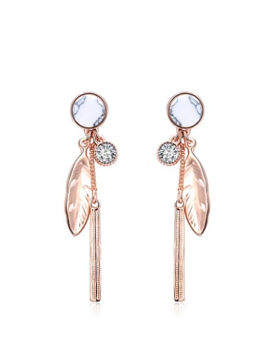Trendy Feather Shaped Rose Gold Plated Turquoise Drop Earrings