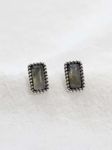 Simple Rectangular Grey stone Silver Stud Earrings