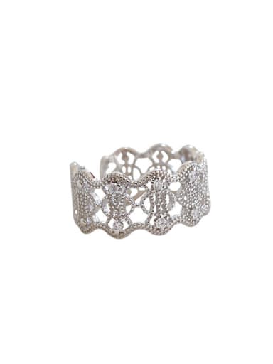 Fashion Cubic Zirconias Hollow Silver Opening Ring