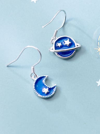 Sterling silver blue moon planet asymmetrical earrings