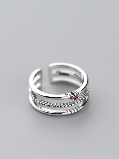 Exquisite Red Zircon Three Layer S925 Silver Ring