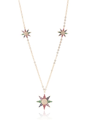 Copper With  Cubic Zirconia Sunflower Trendy Necklaces