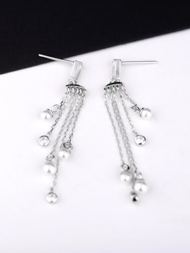 Fashion Tassels Freshwater Pearls Silver Earrings