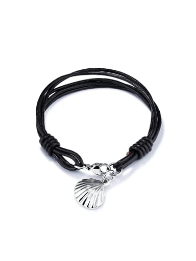 Fashion Multi-band Black Artificial Leather Titanium Shell Bracelet