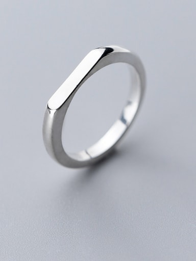925 Sterling Silver With Platinum Plated Simplistic Smooth Geometric Band Rings