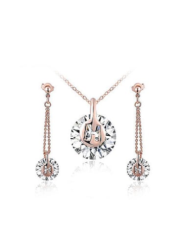 Alloy Rose Gold Plated Fashion AAA Zircon Round Shaped Two Pieces Jewelry Set