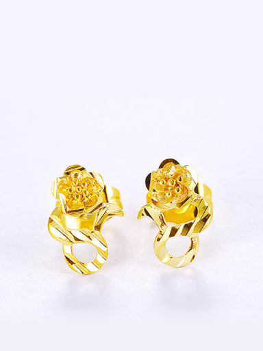 Copper Alloy 24K Gold Plated Ethnic style Flower Stud clip on earring