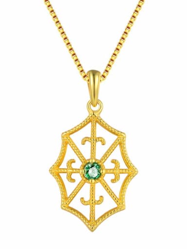 Retro Style Geometric Emerald Gold Plated Pendant