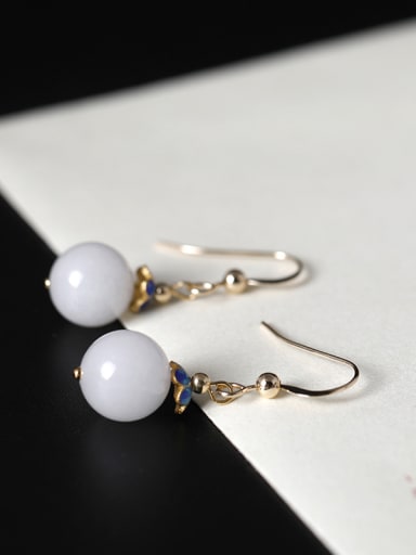 Retro style White Jade Bead 925 Silver Earrings