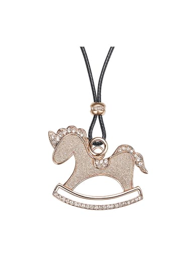 Fashion Wooden Horse austrian Crystals Leather Sweater Chain