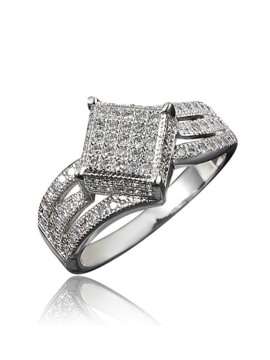Exquisite White Gold Square Shaped Zircon Women Ring