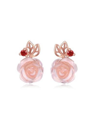 Natural Pink Crystal Rose Gold Plated Stud Earrings