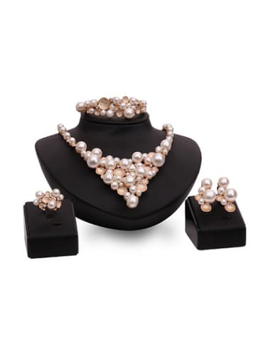 custom Alloy Rose Gold Plated Fashion Artificial Pearls Four Pieces Jewelry Set