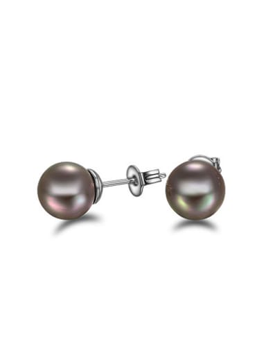 Black Artificial Pearl Platinum Plated Stud Earrings